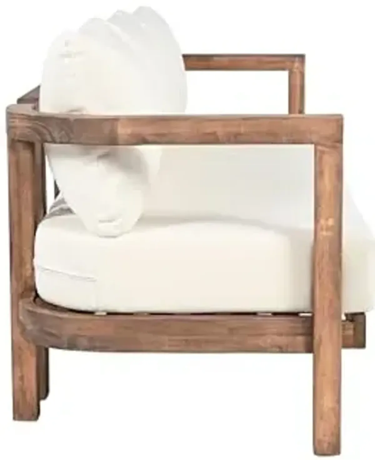 Christopher Knight Home Havets 74.75"W Outdoor 3 Seater Sofa, 6" Thick Cushion Couch, Acacia Wood Bench Sofa, Slats Panel Open Back, Spacious Seating Bench Couch for Backyard Garden Porch, Brown+Beige