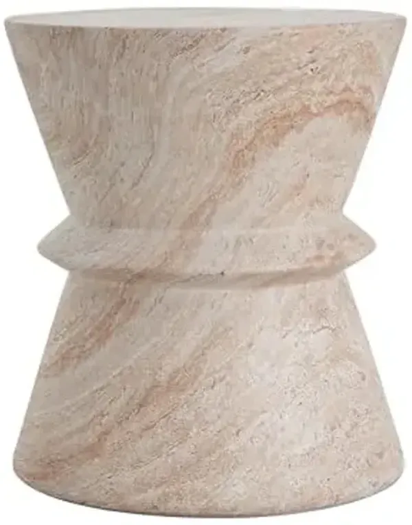 Christopher Knight Home Jaym 18.00" H Indoor Outdoor Accent Side Table, Patio Decorative End Table, Hourglass-Shaped Lightweight Concrete Garden Stool for Patio Balcony & Garden Decor, Travertine