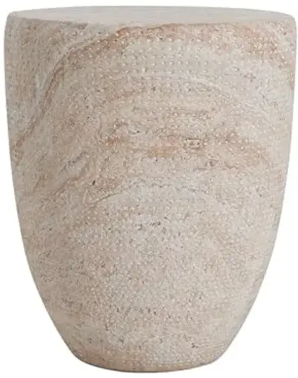 Christopher Knight Home Jaym 17.5" H Indoor Outdoor Accent Side Table, Patio Decorative End Table, Tapered Cylinder Lightweight Concrete Garden Stool for Patio Balcony & Garden Decor, Travertine