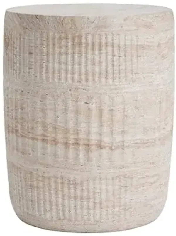 Christopher Knight Home Jaym 18.50" H Indoor Outdoor Accent Side Table, Patio Decorative End Table, Cylinder Lightweight Concrete Garden Stool for Patio Balcony & Garden Decor, Travertine