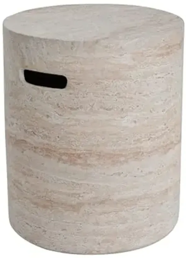 Christopher Knight Home Jaym 18.5" H Indoor Outdoor Accent Side Table, Patio Decorative End Table, Round Lightweight Concrete Garden Stool for Patio Balcony & Garden Decor, Travertine