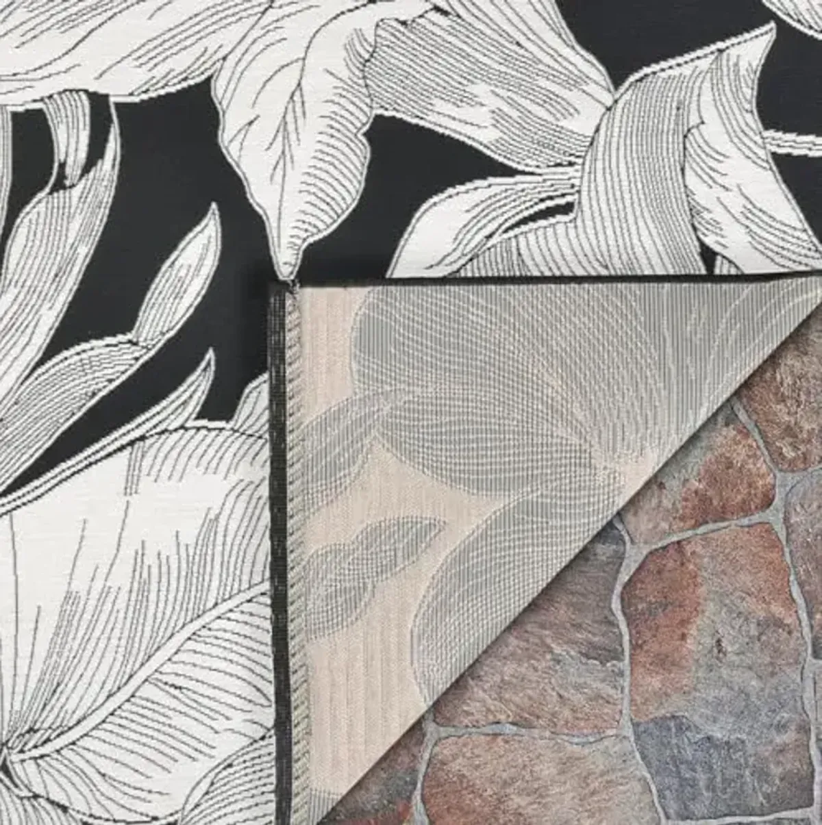 Couristan Dolce Indoor Outdoor Patio Rug - 9'8" x 13'6" Rectangle, Flora Nero Transitional Floral, Weather-Resistant Low Maintenance Rug for Patio, Deck, or Living Room