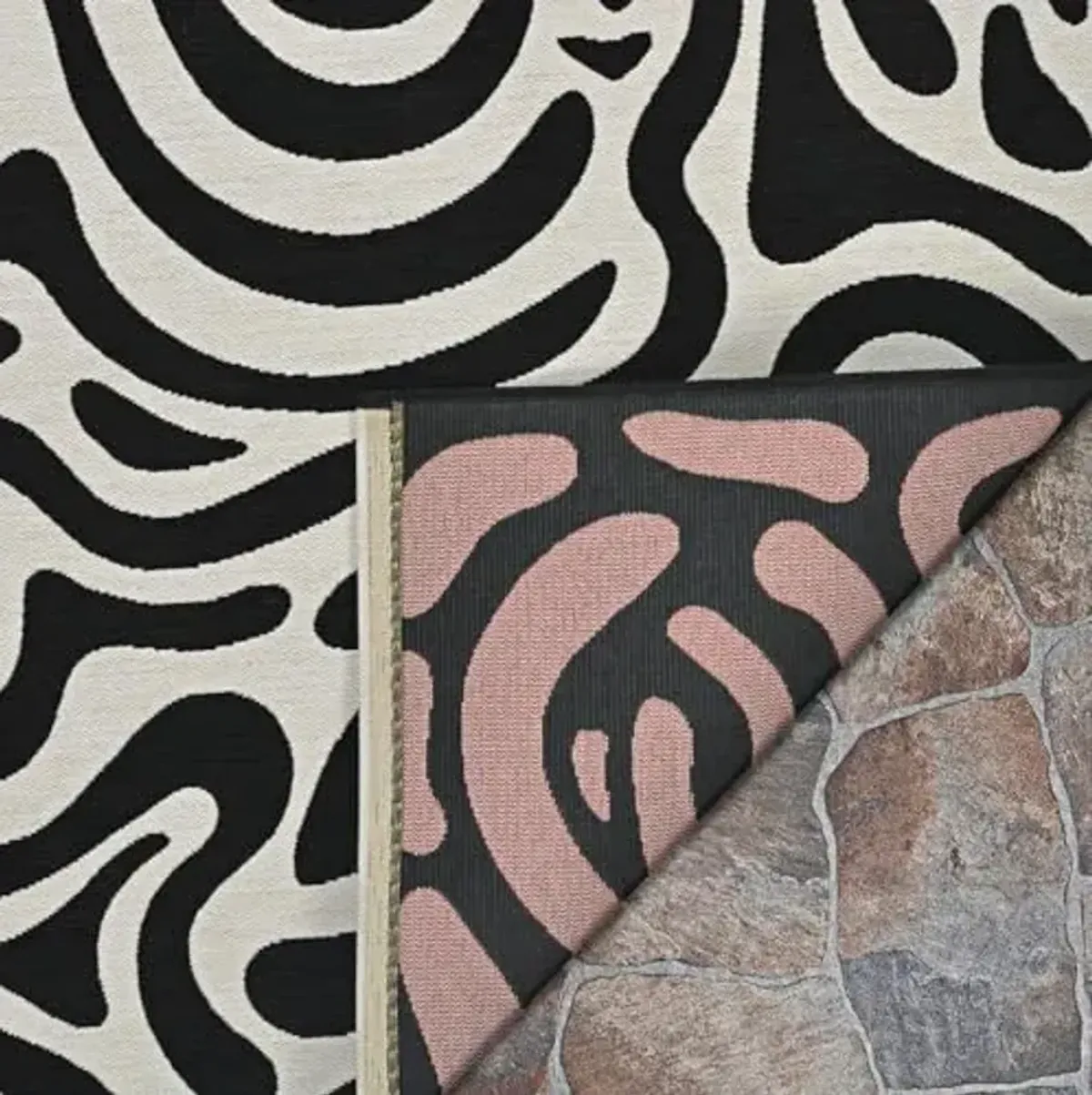 Couristan Animal Print Indoor-Outdoor Rug - Castille 5'3" x 7'6" Black and White Abstract Area Rug with UV-Stabilized Fibers, Fade-Resistant, and Easy-Clean Texture for Living Room, Patio, or Balcony
