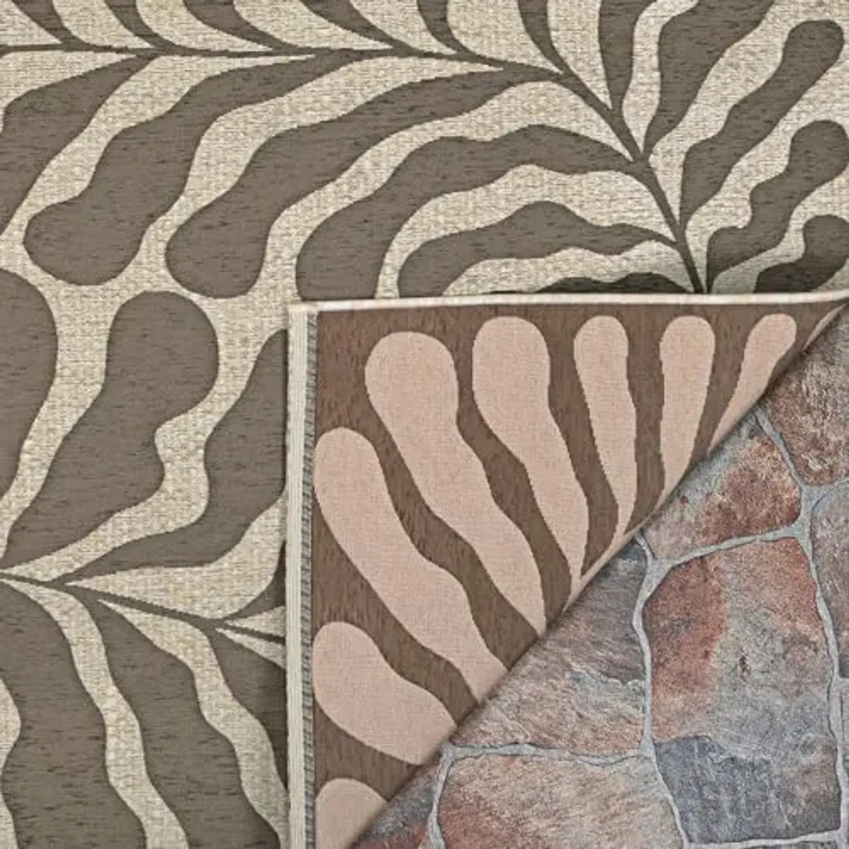 Couristan Leaf Pattern Indoor-Outdoor Rug - 8'1" x 11'2" Fiore Brown Area Rug Botanical Design, Flatwoven Texture, UV-Stabilized Fibers, and Easy-Clean Durable Design for Patio, Living Room or Balcony