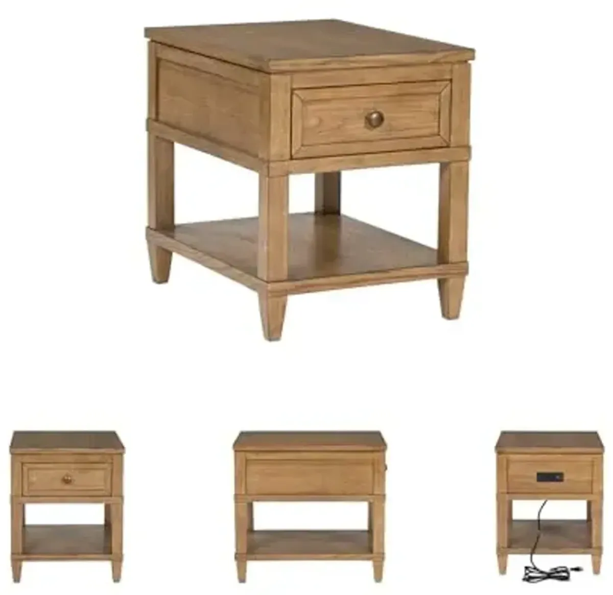 Signature Design by Ashley Sharlance Transitional 1-Drawer End Table with Lower Shelf, Power Supply and USB Ports, UL Listed, Dark Brown Drawer Pulls, Light Brown