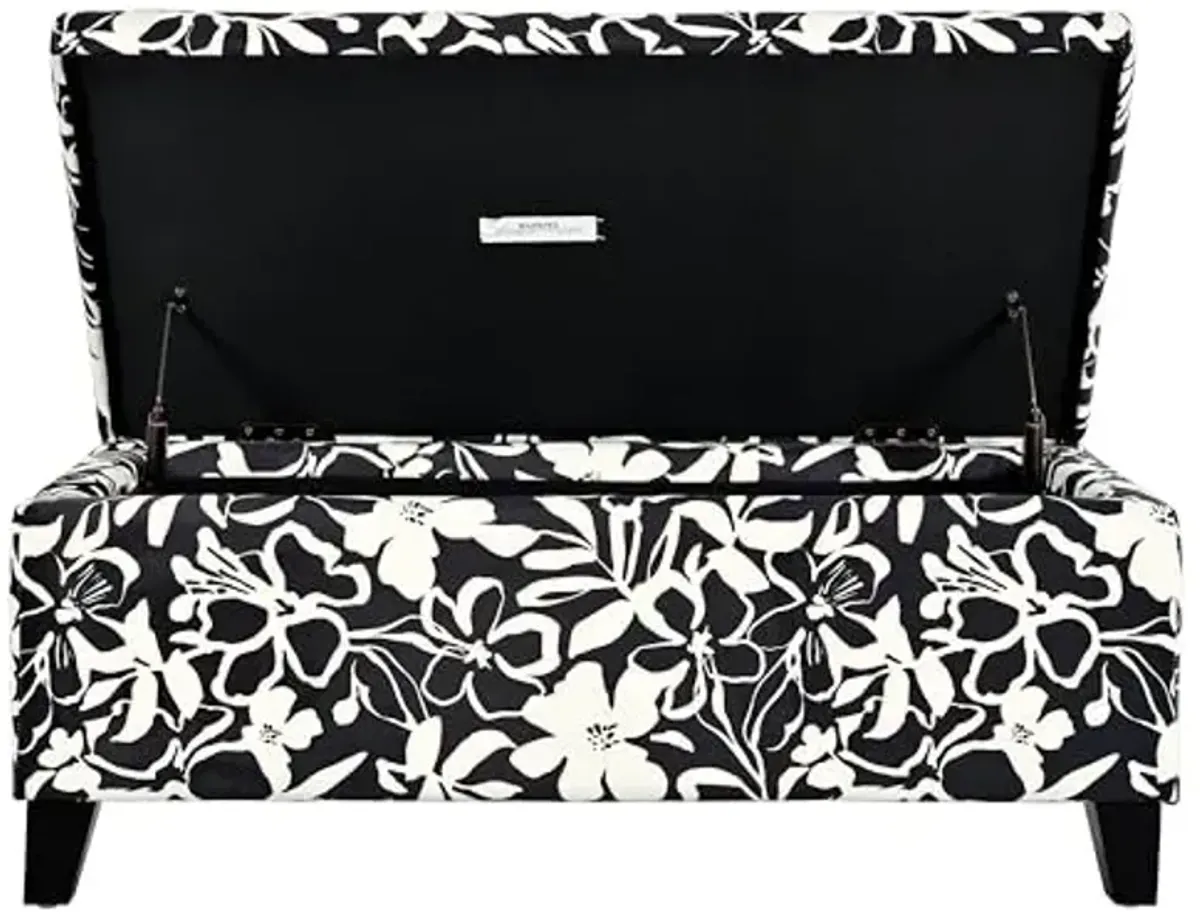 Christopher Knight Home Nesbit Living Room Ottoman with Storage, Entryway Fabric Upholstered Storage Ottoman Bench, Rectangular Sofa Foot Stool, Bedroom End of Bed Bench, Shoe Organizer, Black+White
