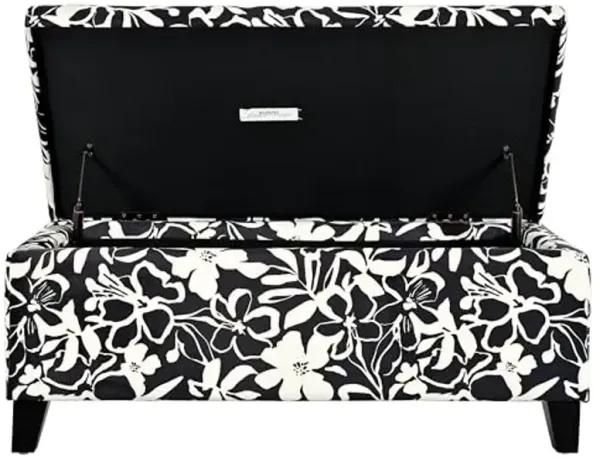 Christopher Knight Home Nesbit Living Room Ottoman with Storage, Entryway Fabric Upholstered Storage Ottoman Bench, Rectangular Sofa Foot Stool, Bedroom End of Bed Bench, Shoe Organizer, Black+White