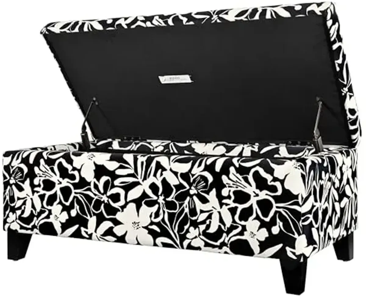 Christopher Knight Home Nesbit Living Room Ottoman with Storage, Entryway Fabric Upholstered Storage Ottoman Bench, Rectangular Sofa Foot Stool, Bedroom End of Bed Bench, Shoe Organizer, Black+White