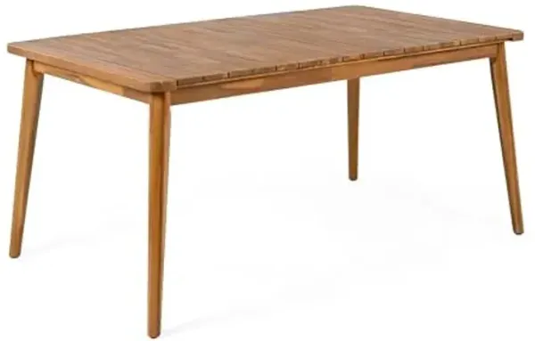 Christopher Knight Home Peggy 63" Farmhouse Patio Acacia Wood Dining Table, Indoor and Outdoor Dining Room Table for 6 Persons, Rectangular Dining Table for Backyard/Garden, Teak Brown