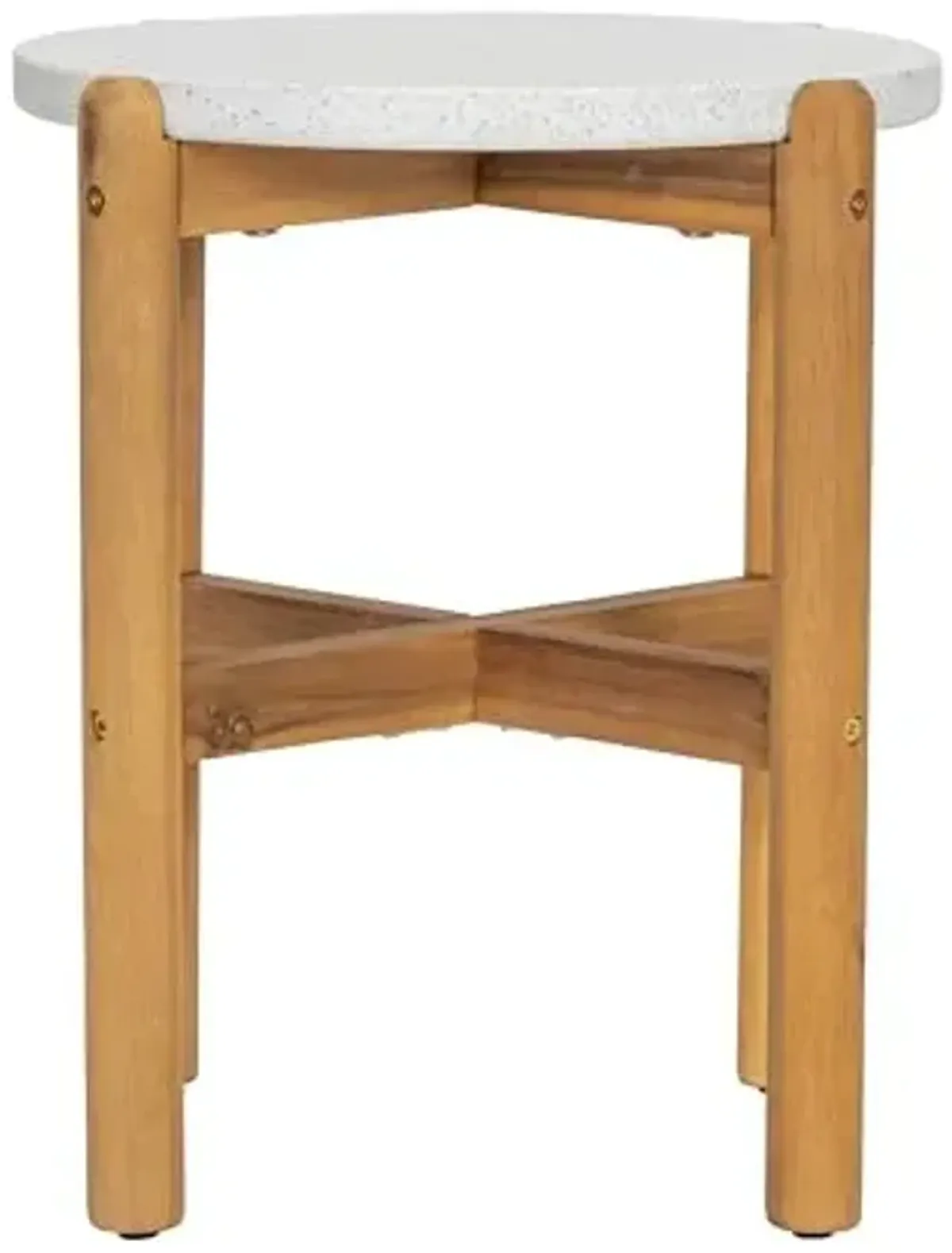 Christopher Knight Home Seeley Patio Acacia Wood Coffee Table, Indoor/Outdoor Table for Garden/Backyard/Poolside/Balcony Cafeteria, Lightweight Concrete Round Top Outdoor Side Table, Milky White+Teak