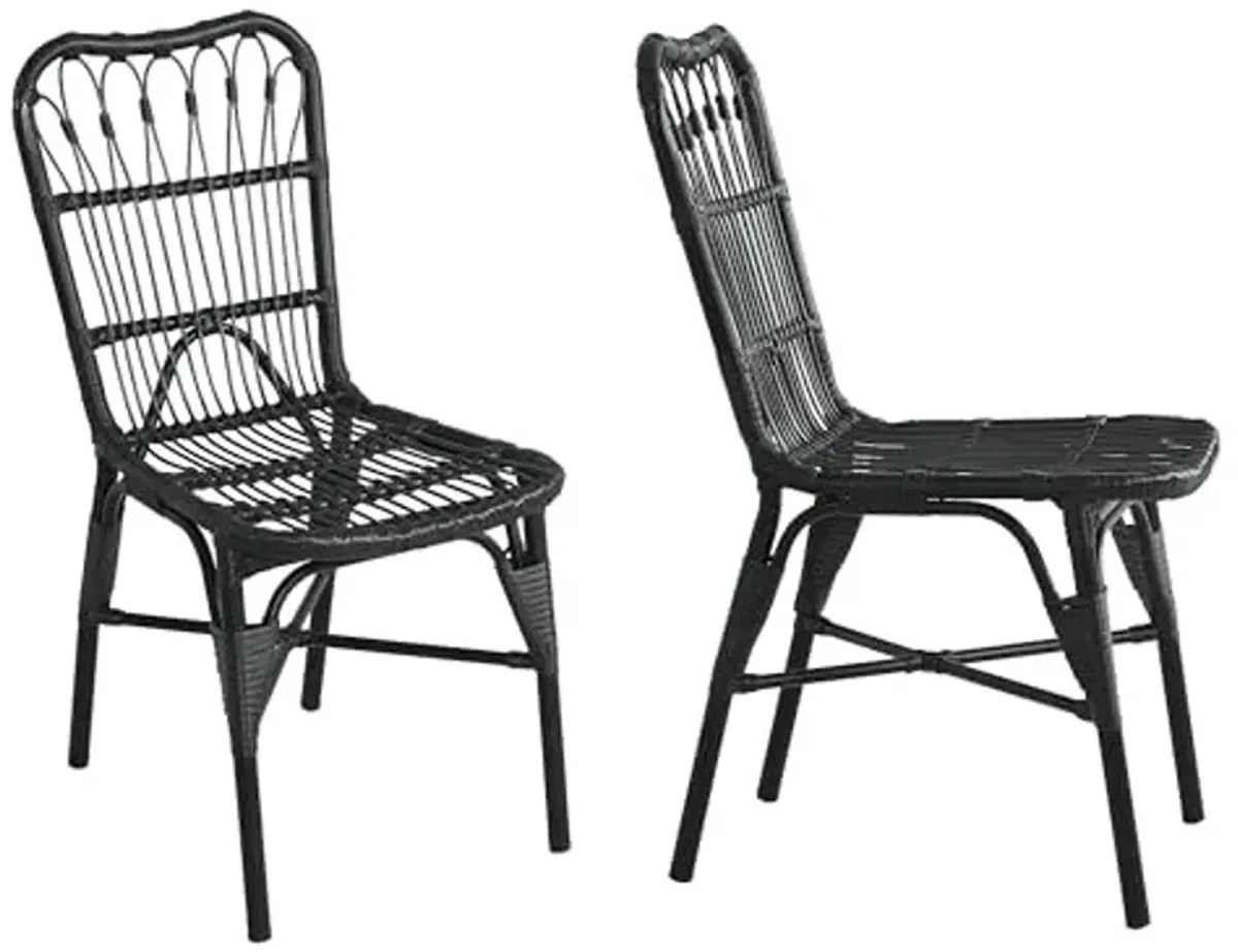 Christopher Knight Home Set of 2 Rekker Patio PE Wicker Dining Chairs, Outdoor Woven Rattan Accent Chair with Iron Frame, Fully Assembled Lounge Chair Outdoor for Garden/Backyard/Balcony, Black+Grey