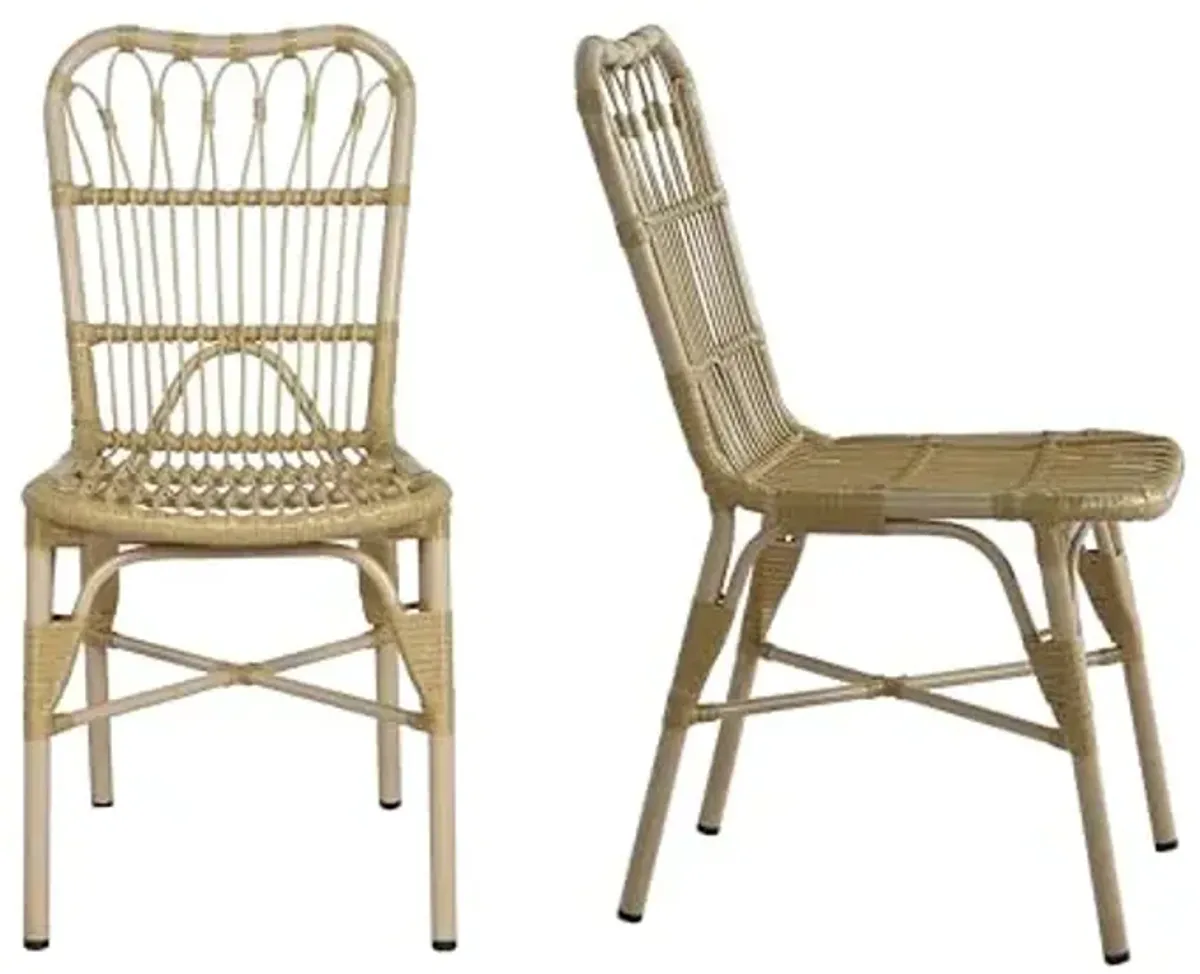 Christopher Knight Home Set of 2 Rekker Patio PE Wicker Dining Chairs, Outdoor Woven Rattan Accent Chair with Iron Frame, Fully Assembled Lounge Chair Outdoor for Garden/Backyard/Balcony, Natural