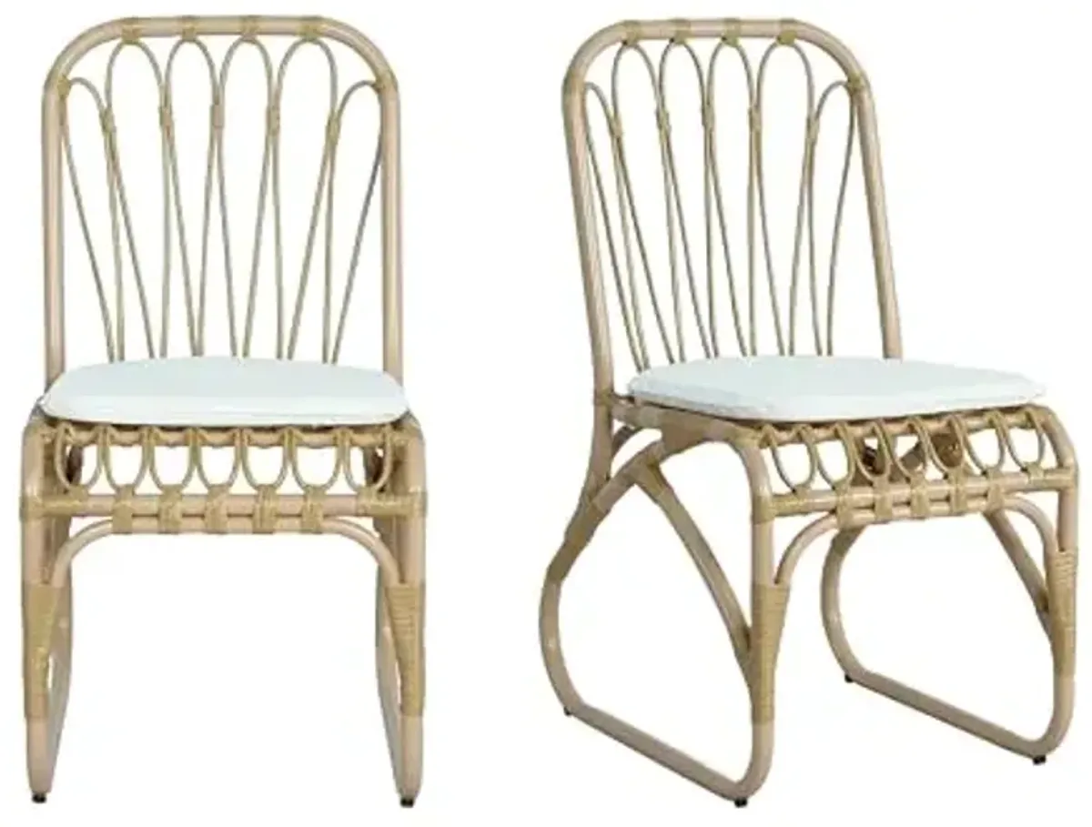 Christopher Knight Home Set of 2 Busby Patio PE Wicker Dining Chairs, Outdoor Woven Rattan Accent Chair with Iron Frame+Cushion, Fully Assembled Lounge Chair Outdoor for Garden/Balcony, Natural