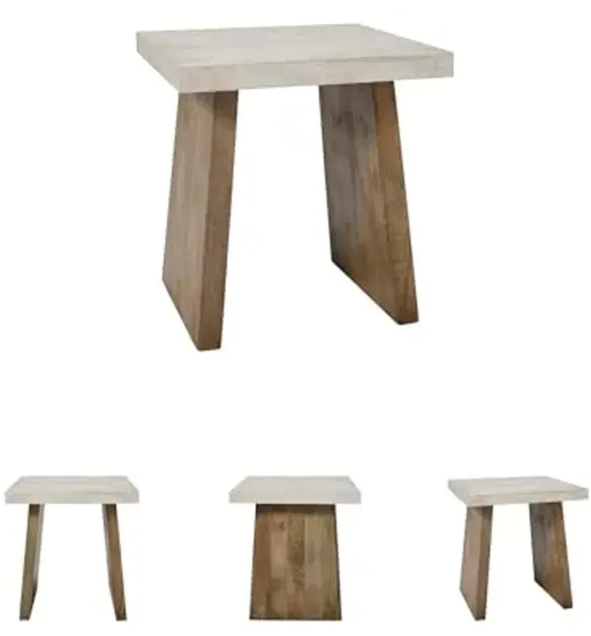 Signature Design by Ashley Brendalhouse Casual End Table with Faux Cement Top and Double Plinth Base, Solid Mango Wood, Melamine Laminate, Casually Cool Design, Light Brown & White