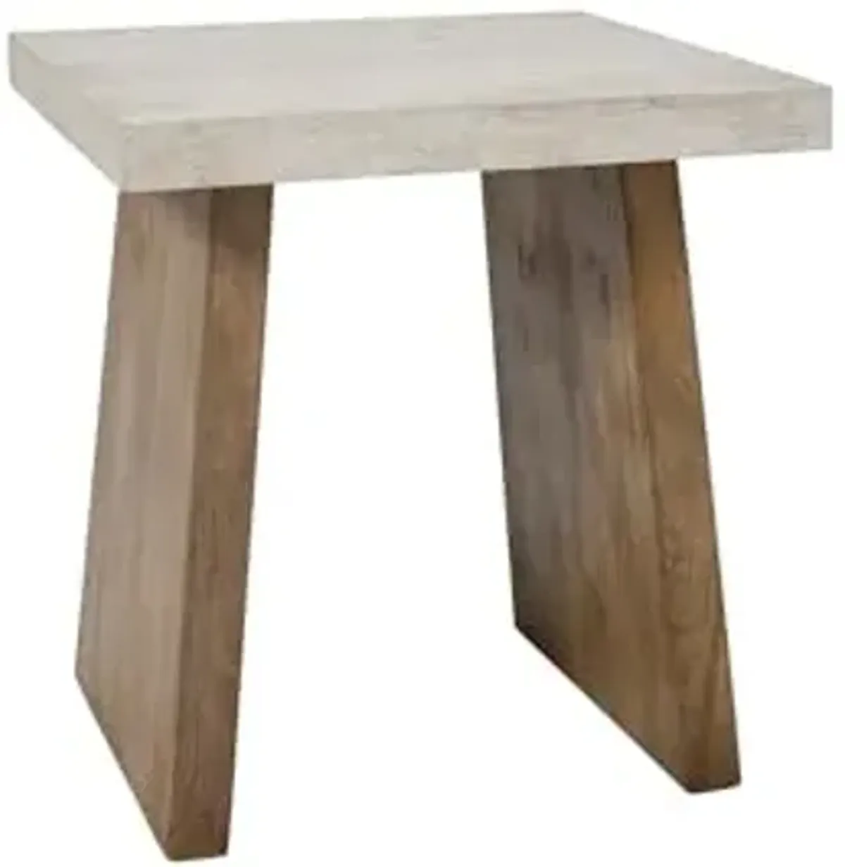 Signature Design by Ashley Brendalhouse Casual End Table with Faux Cement Top and Double Plinth Base, Solid Mango Wood, Melamine Laminate, Casually Cool Design, Light Brown & White