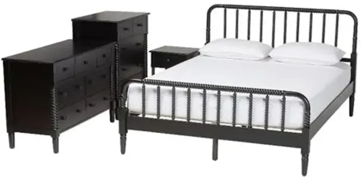 Baxton Studio Braith Farmhouse Black Spindle Wood King Size 4-Piece Bedroom Set