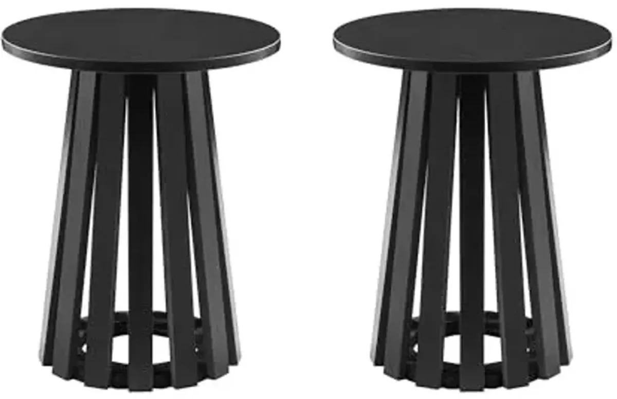 Manhattan Comfort Layla Round End Table with Slatted Conical Base, Elegant Wood Grain Finish, Stylish and Functional Modern Accent Stand for Living Room or Bedroom, Black