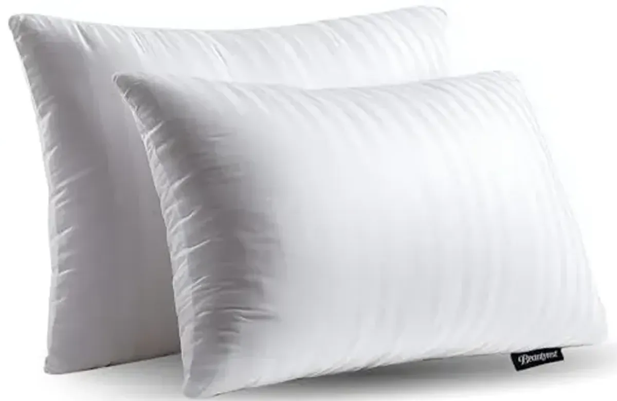 Beautyrest Luxury Goose Feathers Soft Pillows, 500 Thread Count Cover 20”x28”, Queen (Pack of 2), Supportive Fluffy Hotel Collection Bed Pillows for Side and Back Sleepers