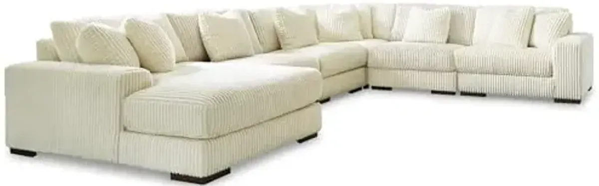 Signature Design by Ashley Lindyn Contemporary U-Shaped 6-Piece Sectional with Chaise for Living Room, White