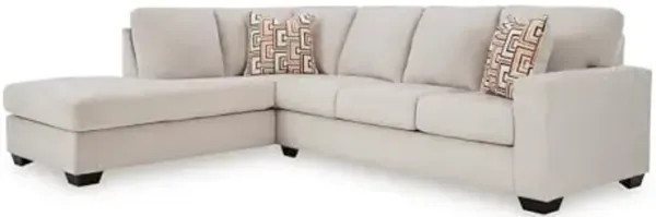 Signature Design by Ashley Aviemore Casual L-Shaped 2-Piece Sectional with Chaise and Loose Seat Cushions, Accent Pillows Included, 110" Wide, Light Gray