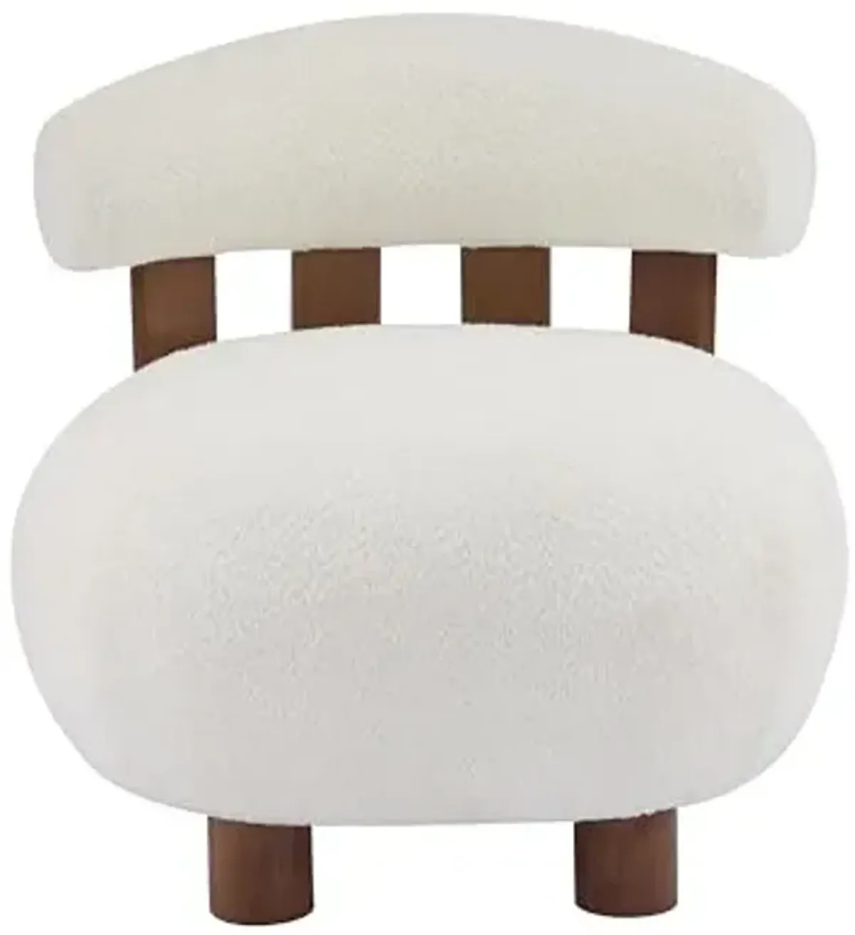 Christopher Knight Home Elvina Boucle Fabric Accent Chair, Solid Wood Single Lounge Sofa, Bedroom Comfy Reading Chair, for Modern Minimalist Style Living Room/Home Office, Milky White+Walnut