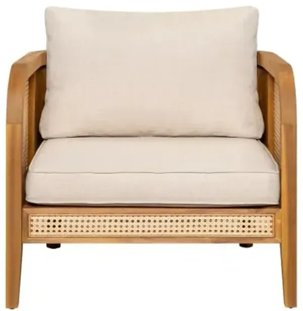 Christopher Knight Home Tilden Bohemian Acacia Wood Patio Accent Chairs, Wicker Lounge Chair Outdoor, Patio Furniture Single Sofa with Removable Cushion, Comfy Garden Reading Chair, Teak+Beige