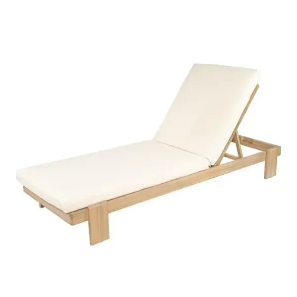 Christopher Knight Home Duska Acacia Wood Chaise Lounge Chair Outdoor, Patio Outdoor Chaise Lounge with Cushions, Adjustable Backrest Single Lounge Sofa, Poolside Seating, Teak+Beige