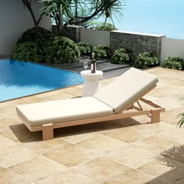 Christopher Knight Home Duska Acacia Wood Chaise Lounge Chair Outdoor, Patio Outdoor Chaise Lounge with Cushions, Adjustable Backrest Single Lounge Sofa, Poolside Seating, Teak+Beige