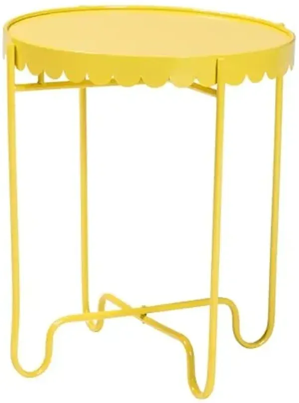 Baxton Studio Laverne Yellow Metal Side Table with Scalloped Tray Top – Round Accent Table with Decorative Base for Indoor or Semi-Outdoor Use, 16-inch Wide