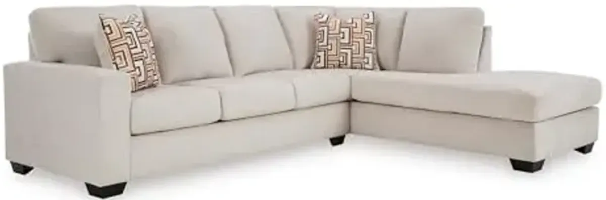 Signature Design by Ashley Aviemore Casual L-Shaped 2-Piece Sectional with Chaise and Loose Seat Cushions, Accent Pillows Included, 110" Wide, Light Gray