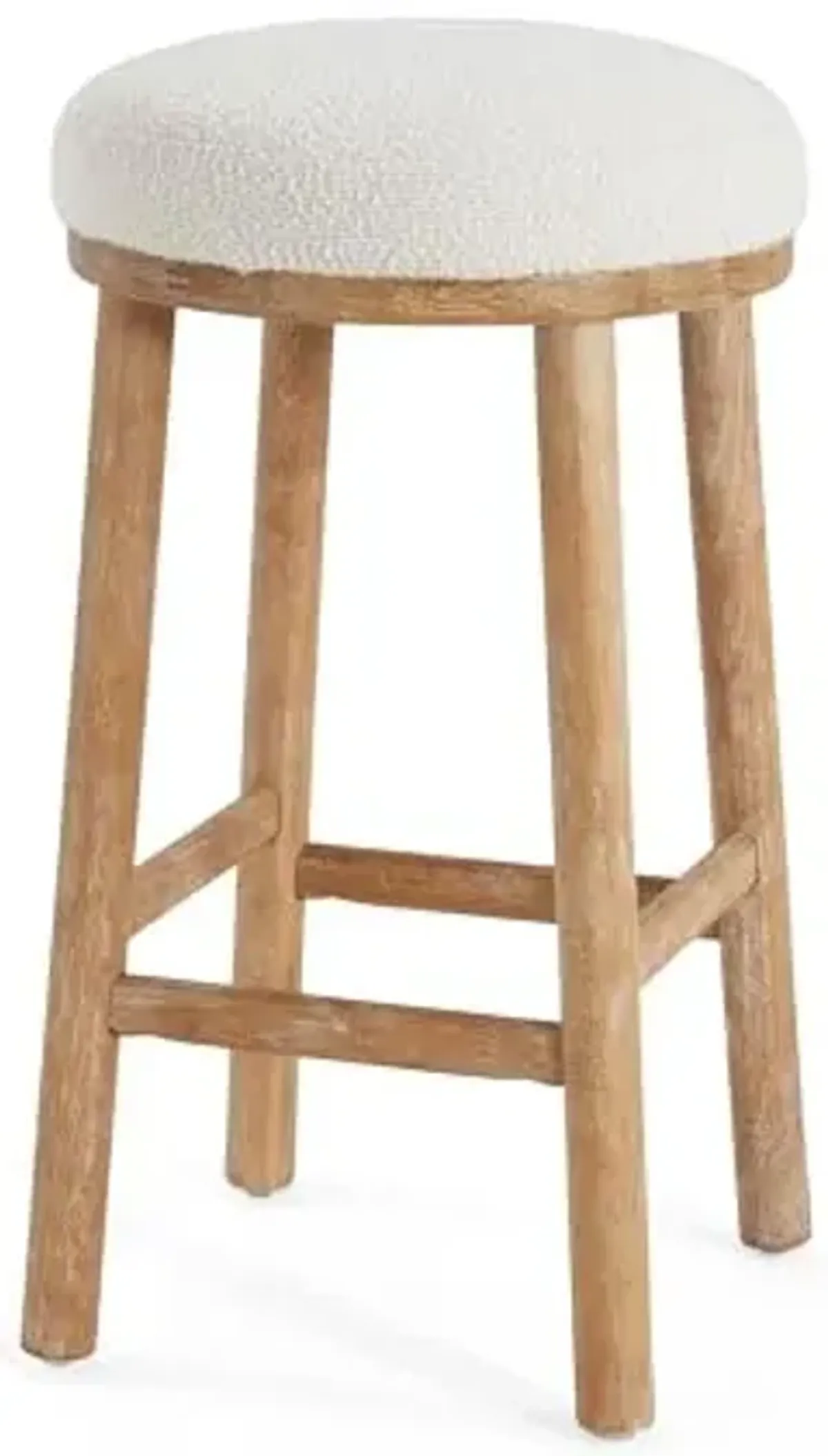 Christopher Knight Home Aubrie Counter Height Bar Stools Set of 2, Boucle Fabric Round Bar Stool for Kitchen Island, Wooden Backless Dining Room Chair, Counter Stool with Footrest, Natural+Milky White