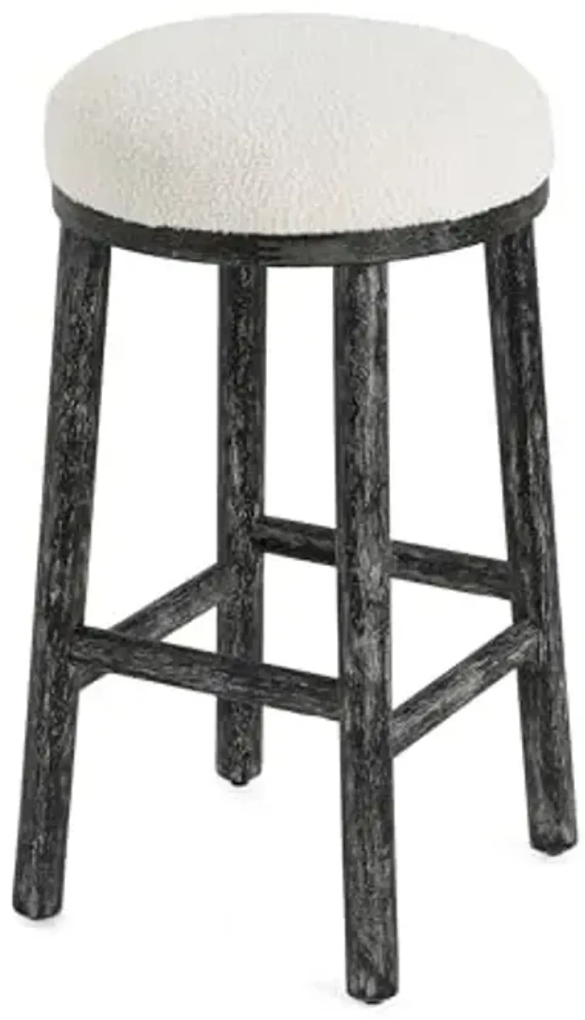 Christopher Knight Home Aubrie Counter Height Bar Stools Set of 2, Boucle Fabric Round Bar Stool for Kitchen Island, Wooden Backless Dining Room Chair, Counter Stool with Footrest, Black+Milky White