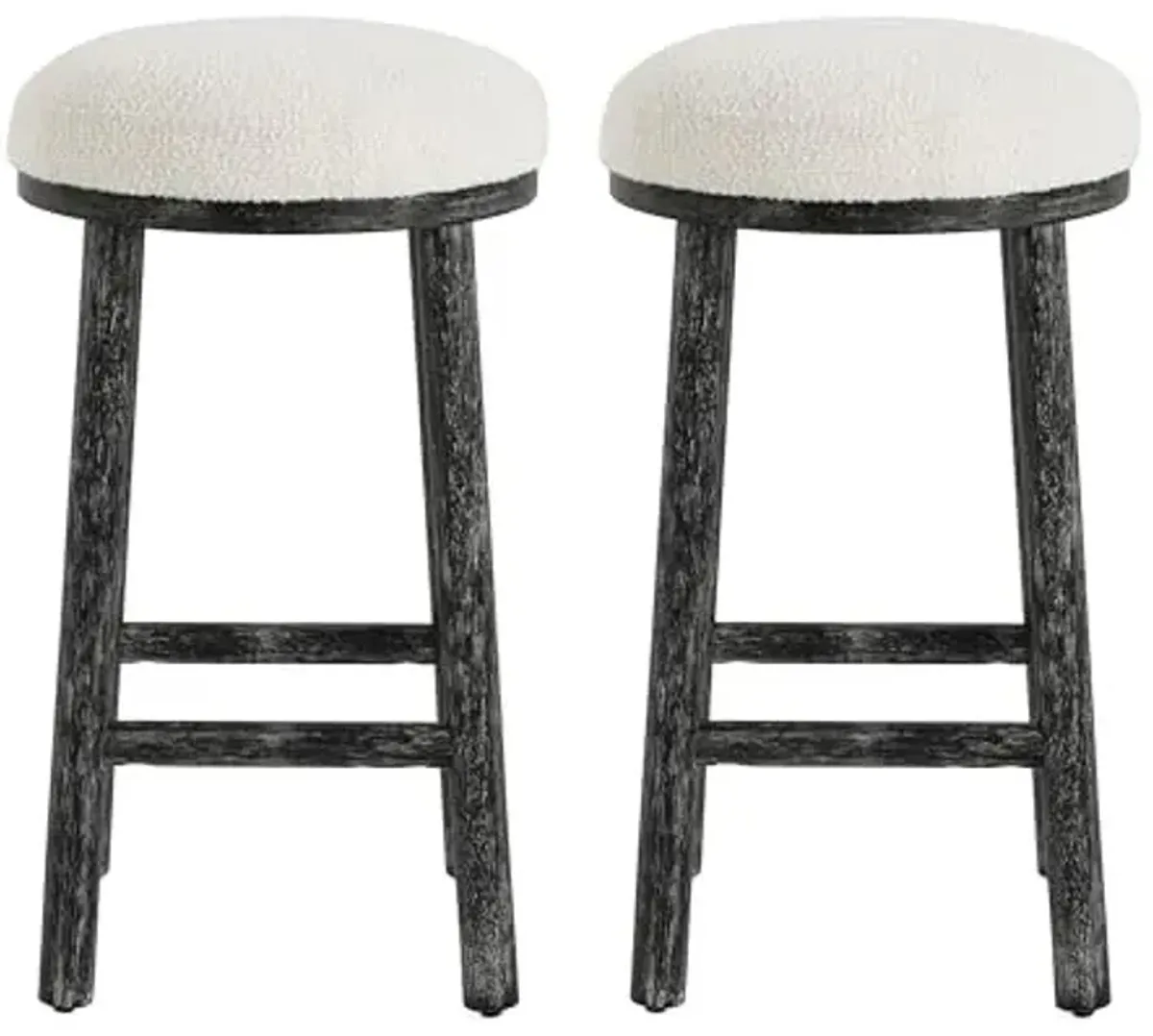 Christopher Knight Home Aubrie Counter Height Bar Stools Set of 2, Boucle Fabric Round Bar Stool for Kitchen Island, Wooden Backless Dining Room Chair, Counter Stool with Footrest, Black+Milky White