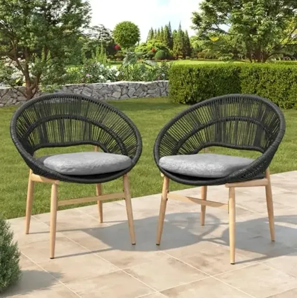 Christopher Knight Home Cyril Papasan Chair Set of 2, Patio Wicker Dining Chair, Patio Furniture Set, Comfy Reading Single Sofa with Cushion, Light Brown+Dark Gray