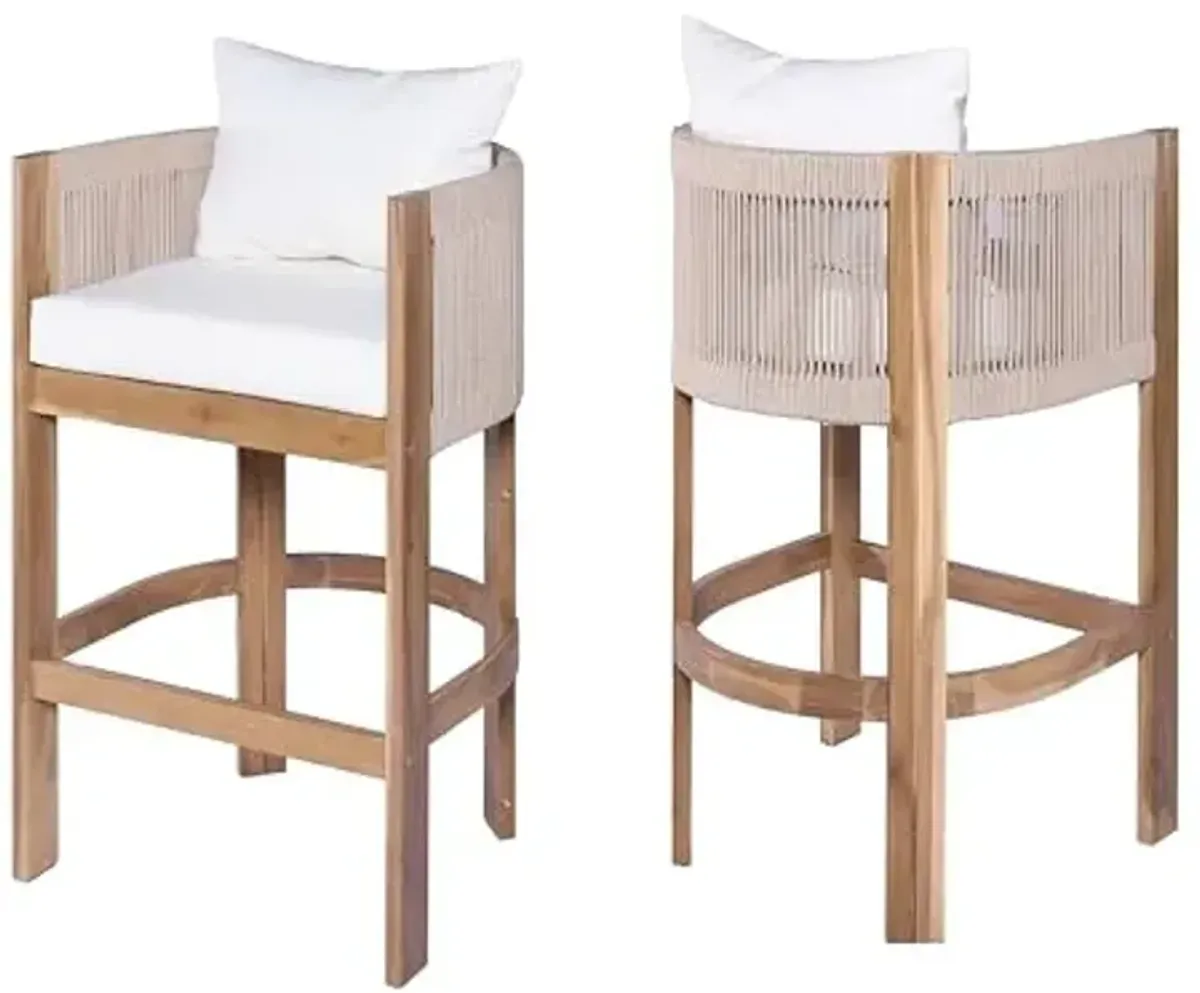 Christopher Knight Home Matera Outdoor Counter Height Bar Stools Set of 2, Barstool for Kitchen Island, Acacia Wood Counter Stool with Footrest+Removable Cushion,Dining Chair for Bar Table,Teak+ Beige