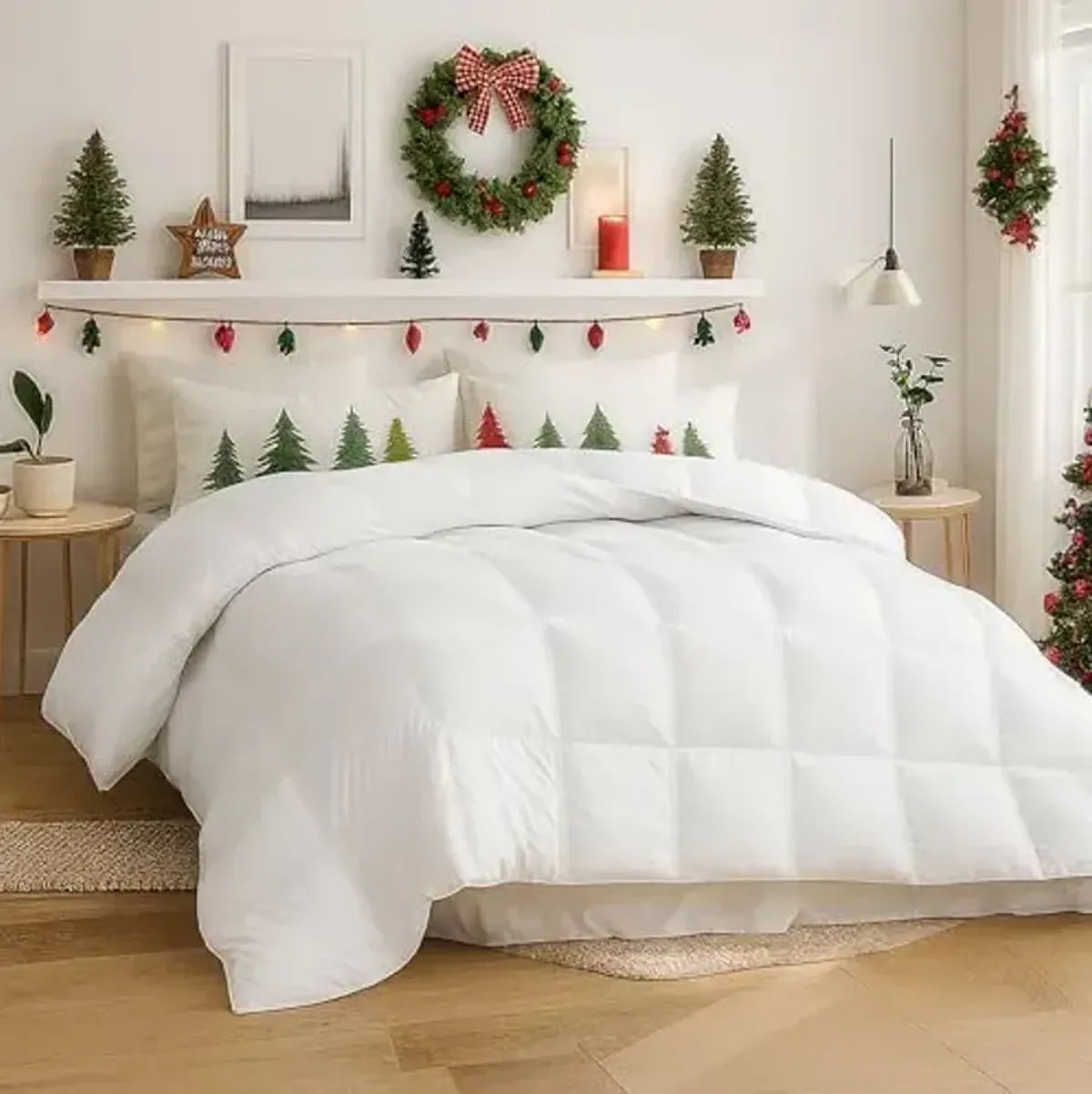 Beautyrest Luxury Goose Down Fiber Comforters Queen Size, Hotel Collection All Seasons Duvet Insert, 100% Cotton, Extra Fluffy Breathable White Bedding Comforters, 8 Corner & Center Loops, 90''x90''