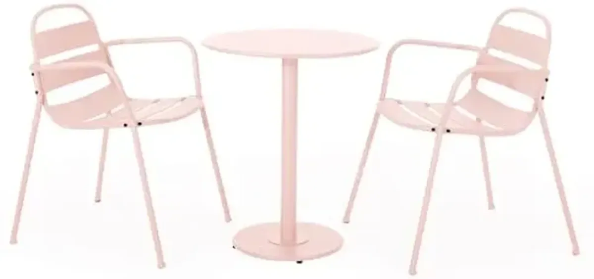 Christopher Knight Home Karter Outdoor Bistro Set, 3-Piece Bistro Table and Chair Set of 2, Patio Furniture Set with Iron Frame, Outdoor Bistro Dining Set, Poolside/Garden Cafeteria, Matte Light Pink