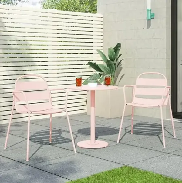 Christopher Knight Home Karter Outdoor Bistro Set, 3-Piece Bistro Table and Chair Set of 2, Patio Furniture Set with Iron Frame, Outdoor Bistro Dining Set, Poolside/Garden Cafeteria, Matte Light Pink