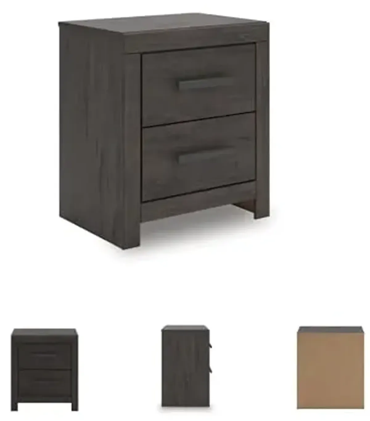 Signature Design by Ashley Prendonea Casual 2-Drawer Nightstand for Bedroom, Wood, Large Handles with Dark Finish, Framed Drawer Fronts, Smooth-Gliding Drawers, 24.41" High, Gray