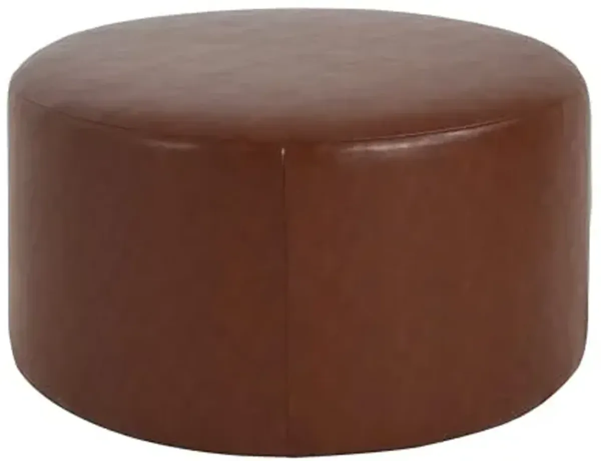 Christopher Knight Home GAVI 30" Ottoman Foot Stool, Faux Leather Pouf Footstool Ottoman Seat, Upholstered Foot Chair, Round Footrest, Modern Side Table for Living Room Bedroom Home Decor, Brown