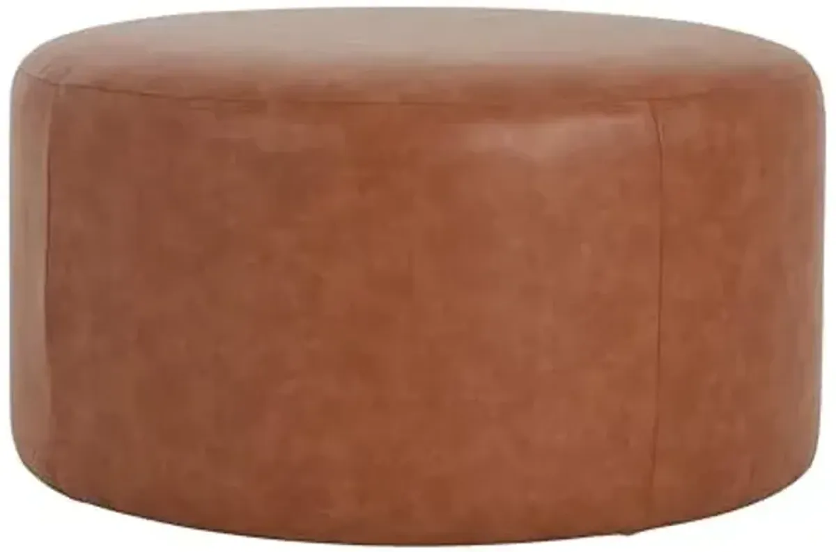 Christopher Knight Home GAVI PU Leather Ottoman Foot Stool, 30" Pouf Footstool Ottoman Seat, Upholstered Foot Chair, Round Footrest, Modern Side Table for Living Room Bedroom Home Decor, Cognac Brown
