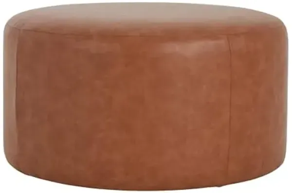 Christopher Knight Home GAVI PU Leather Ottoman Foot Stool, 30" Pouf Footstool Ottoman Seat, Upholstered Foot Chair, Round Footrest, Modern Side Table for Living Room Bedroom Home Decor, Cognac Brown