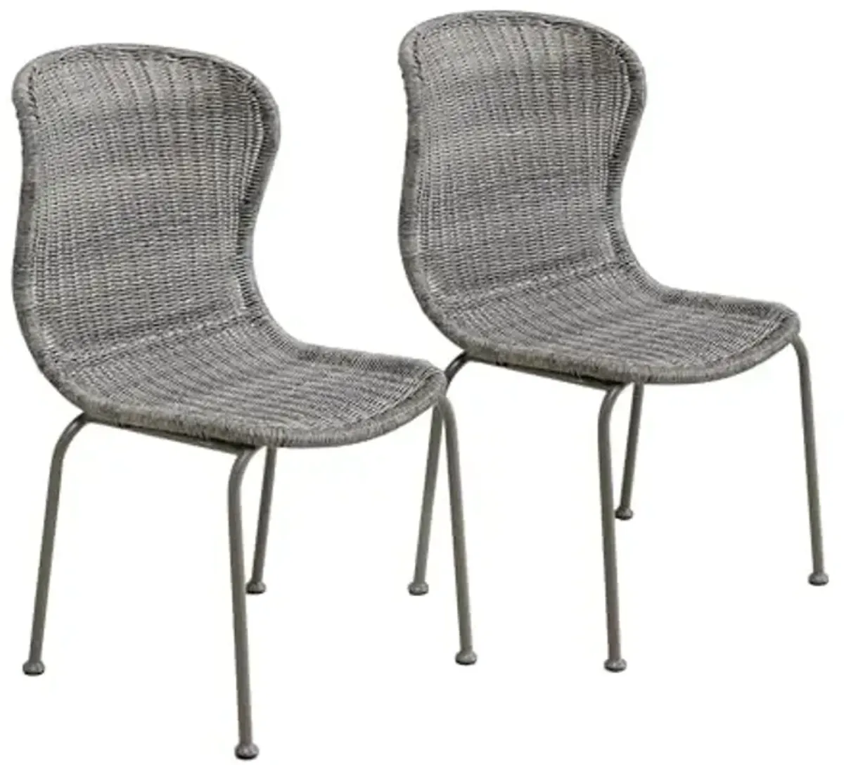 Christopher Knight Home Kixi Set of 2 Dining Chairs, Faux Rattan Outdoor Accent Seating with Iron Frame, Armless Design for Patio, Poolside/Garden, Grey