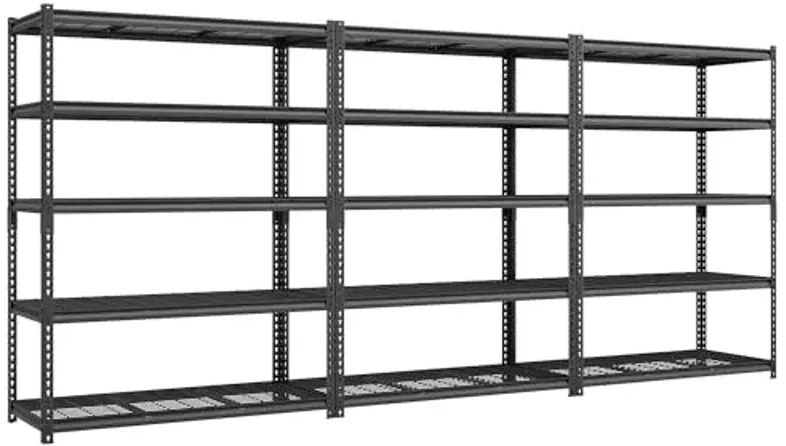 SONGMICS 5-Tier Storage Shelves, Heavy-Duty Garage Shelving, Adjustable Shelving Unit, Steel Shelf, Boltless Assembly, for Garage, 2,200 lb Load, 24 x 144 x 72 Inches, Ink Black UGLR454B03