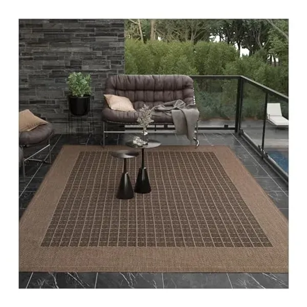 Couristan Recife Indoor Outdoor Rug - Checkered Field 8'6" x 13' Rectangle in Black and Brown, Hose Washable, Low Pile, Pet- Kid Friendly Home Decor for Living Room, Patio Furniture Set, Kitchen