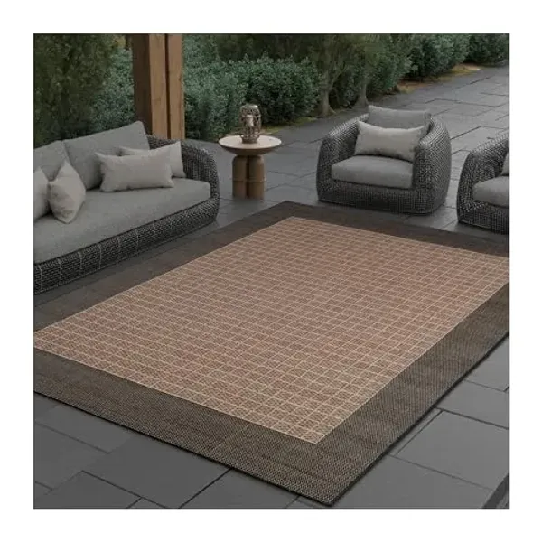 Couristan Recife Indoor Outdoor Rug - Checkered Field 5'3" x 7'6" Rectangle in Brown and Black, Hose Washable, Low Pile, Pet- Kid Friendly Home Decor for Living Room, Patio Furniture Set, Kitchen
