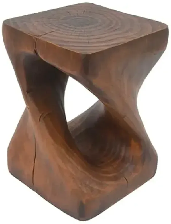 Christopher Knight Home Novi Outdoor Side Table, Twist-Shaped Decorative Accent Sofa Side End Table, Garden Stool for Patio Balcony Beach Pool, Lightweight Concrete, Wood-Like Texture, Antique Brown