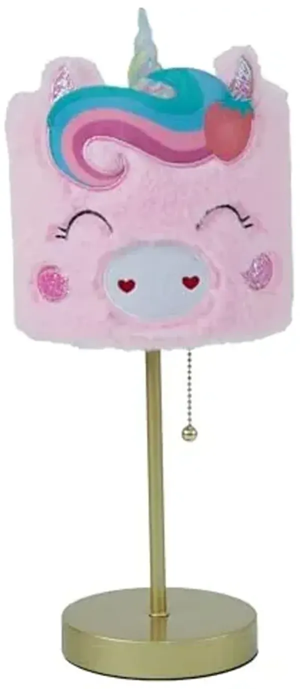 Heritage Kids Figural Unicorn Plush Shade Stick Table Lamp, Pink Unicorn with Gold Base