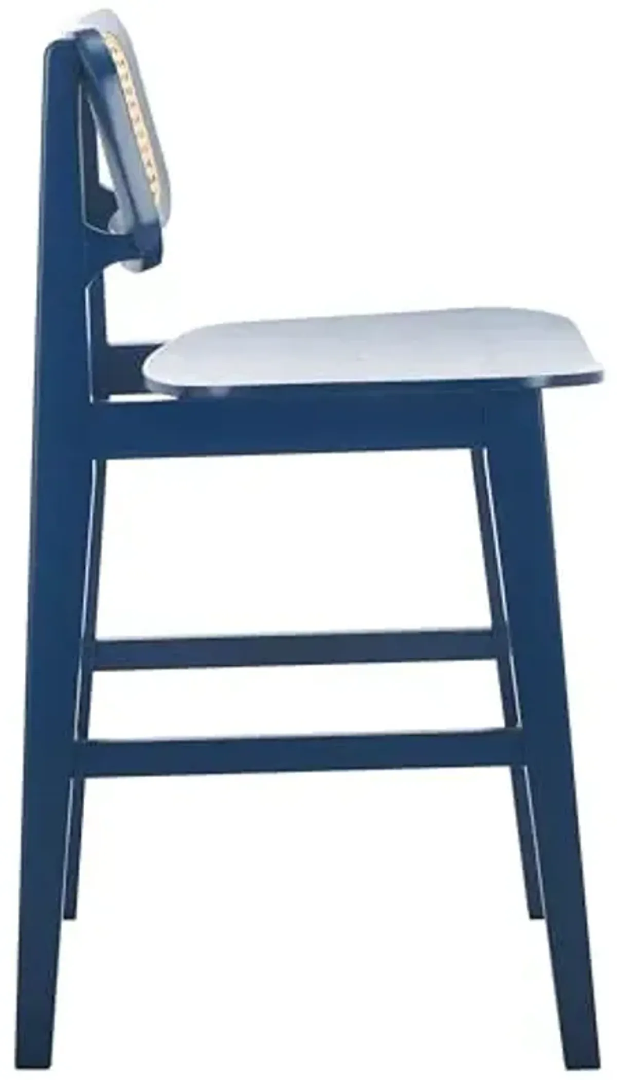 SAFAVIEH Home Collection Luz Navy Blue & Natural Rattan Cane 25-inch Seat Height Counter Stool