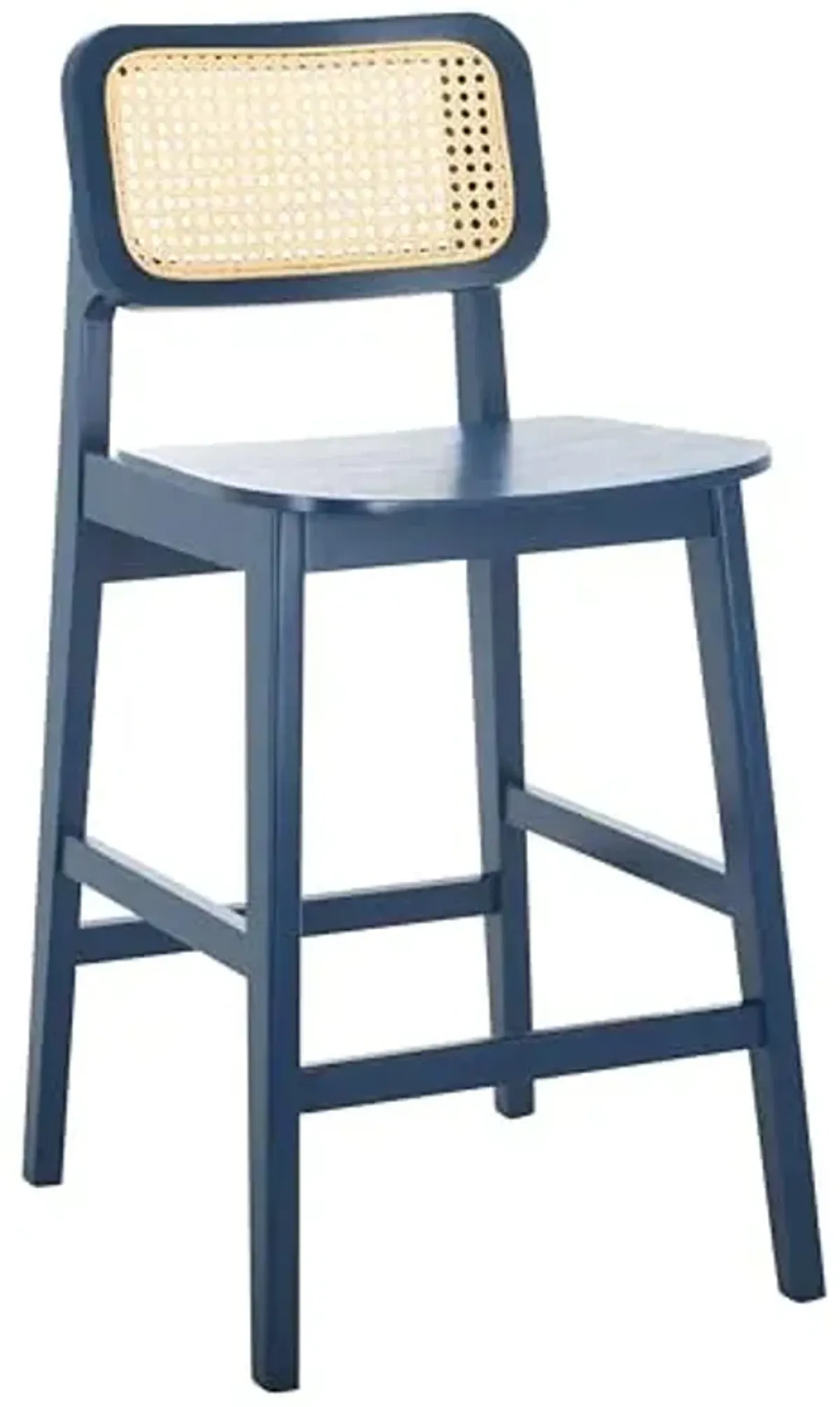 SAFAVIEH Home Collection Luz Navy Blue & Natural Rattan Cane 25-inch Seat Height Counter Stool